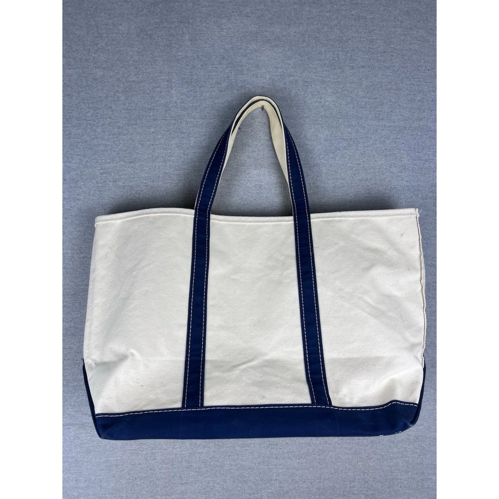 Vintage LL Bean Boat and‎ Tote Canvas Bag Navy Blue Large Shopper Made in USA